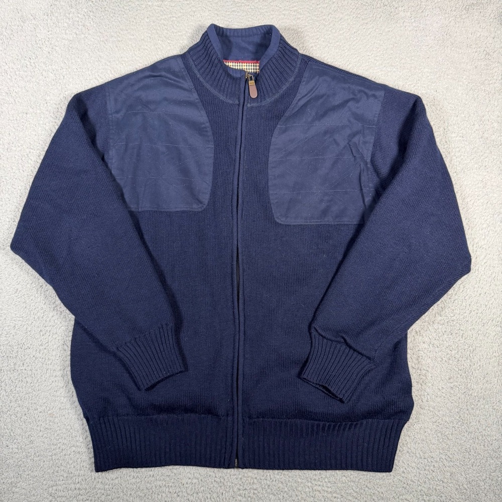 Orvis Sweater Mens Large Blue 100% Wool Full Zip Foul Weather Shooting Lined